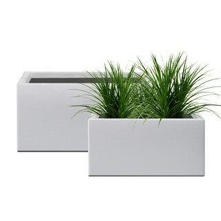 Kante 32", 24" Long Rectangular Lightweight Pure White Concrete Metal Planter Pots (Set of 2)