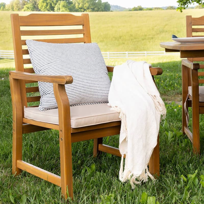 MAISON ARTS 2-Piece Patio Natural Solid Acacia Wood Dining Chairs, Patio Oil Finished Wooden Armchairs Set of 2
