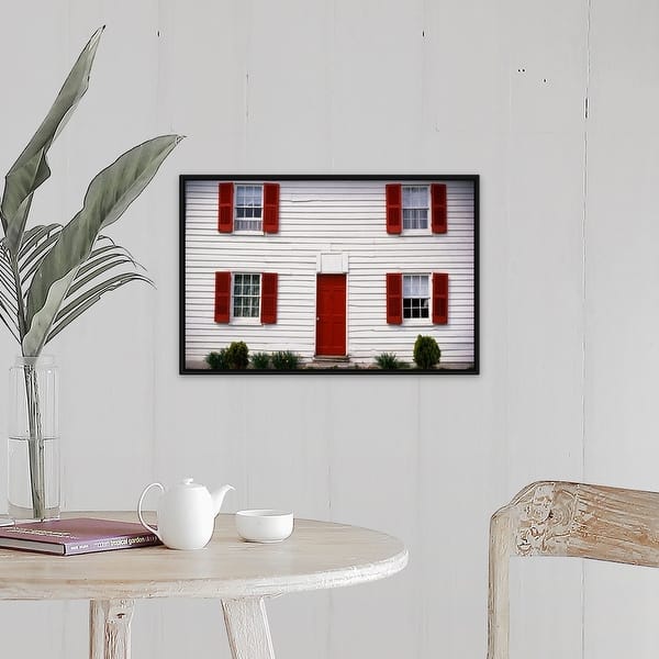 Shop White House With Red Door And Shutters Black Float
