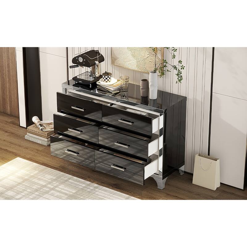 Elegant High Gloss Dresser with Metal Handle