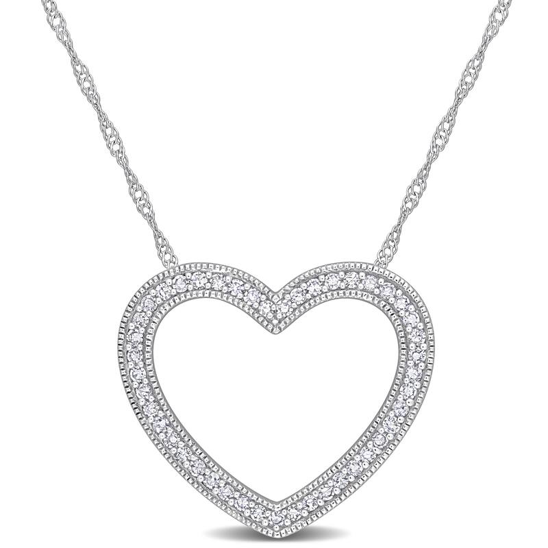 Miadora 14k White Gold 1/4ct TDW Diamond Open Heart Necklace