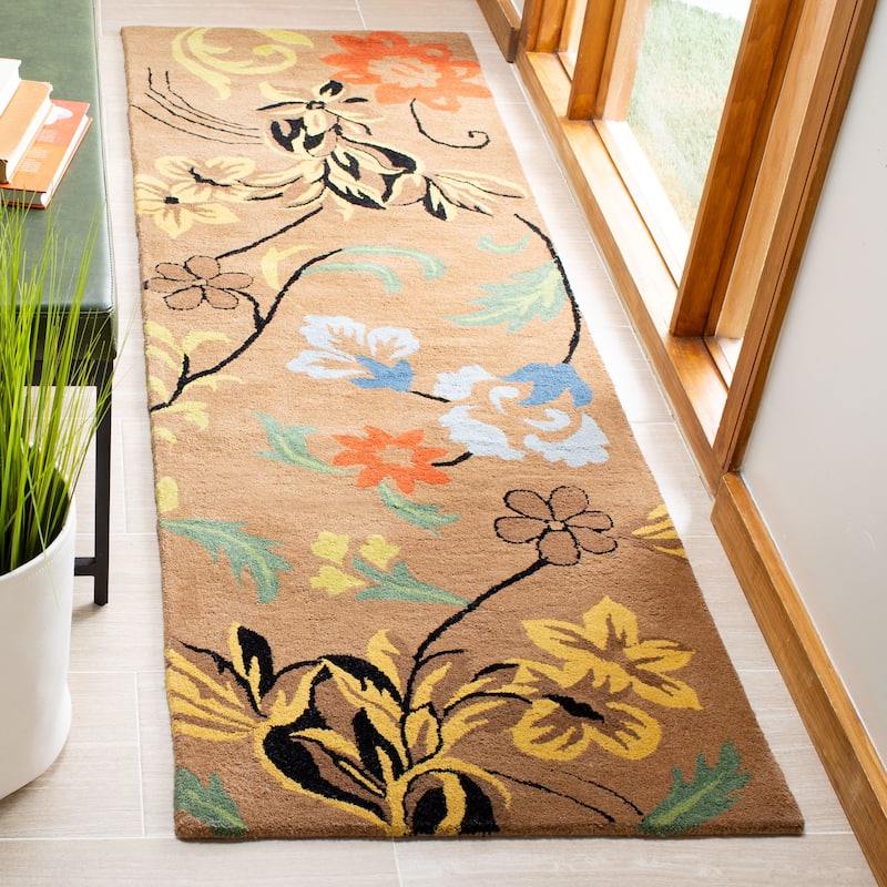 SAFAVIEH Handmade Soho Echo Floral N.Z. Wool Rug - 2'6" x 12' Runner - Brown/Multi