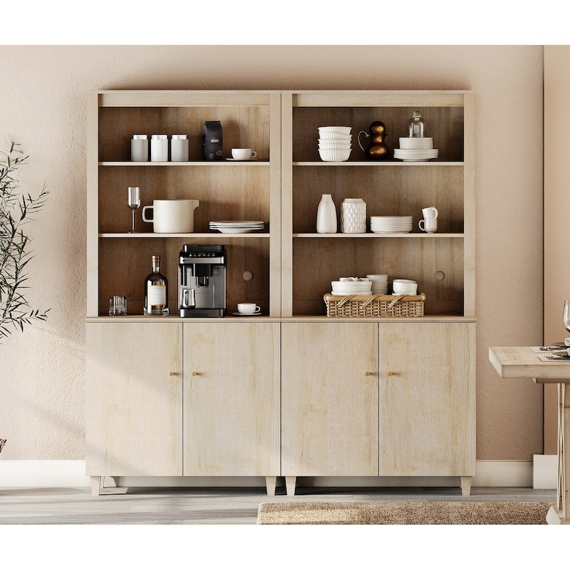 Modern 71" Tall Pantry Cabinet with Doors & Shelves for Dining Room - 4 Doors - Natural Oak