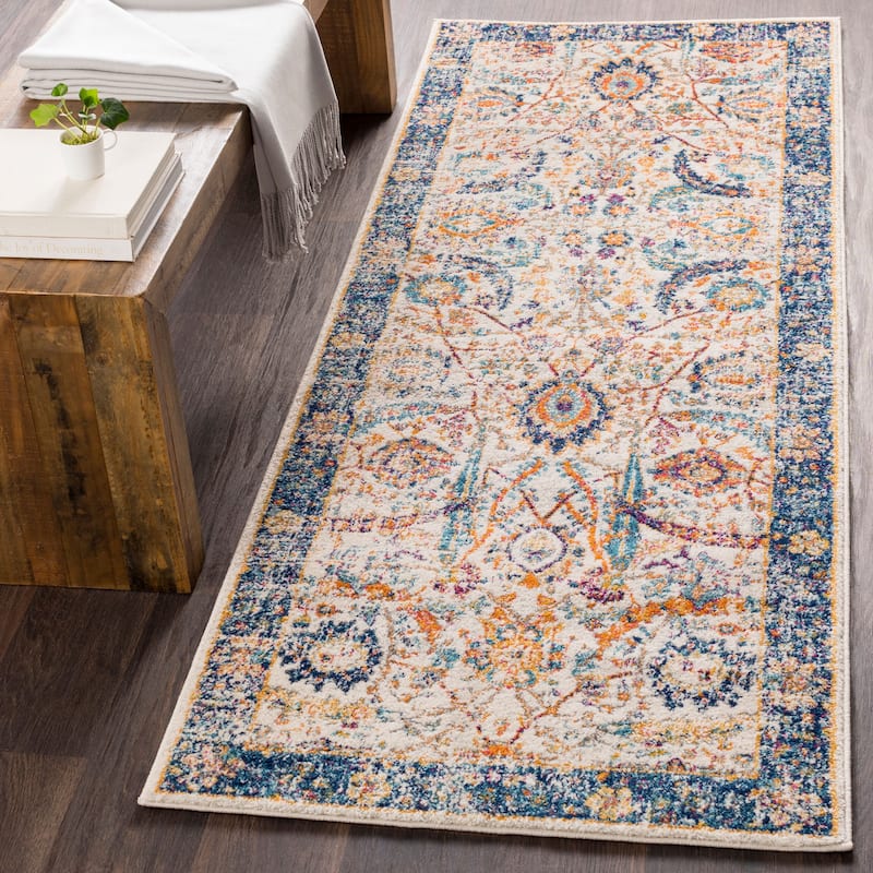 Livabliss Transitional Harput Border Area Rug - 2'7" x 7'3" - Navy/Beige