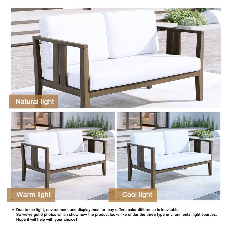 Outdoor Teak Solid Wood Patio Furniture Set Loveseat Armchair Table Collection