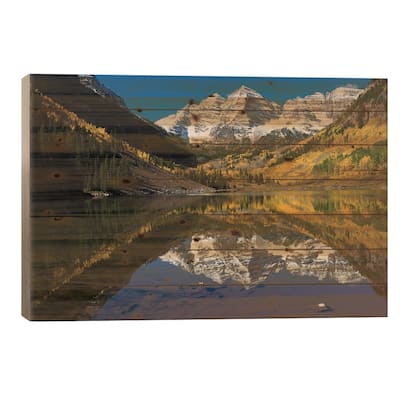 Maroon Lake, Maroon Bells, Maroon Creek Valley, Aspen, Pitkin County, Colorado, USA II Print On Wood by Panoramic Images