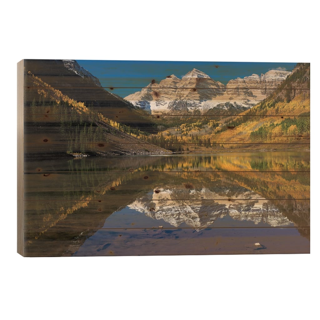 Maroon Lake, Maroon Bells, Maroon Creek Valley, Aspen, Pitkin County, Colorado, USA II Print On Wood by Panoramic Images