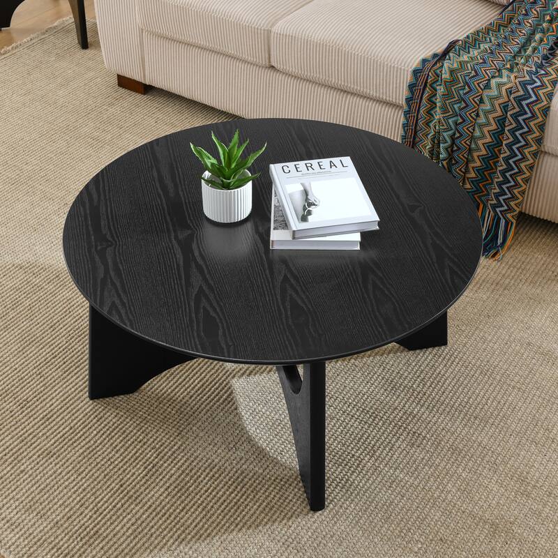 36" Round Coffee Table, Wooden Coffee Tables for Living Room Reception Room(Black)