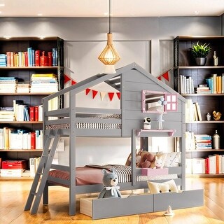 Wooden Bunk House Kids Loft Bed