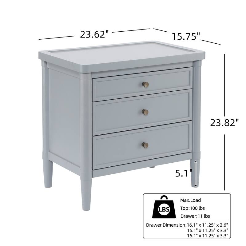 Christopher Knight Home - Modern Minimalist 23.62" Nightstand with Roller Glide Drawers & Solid Wood Legs, Versatile Home Use