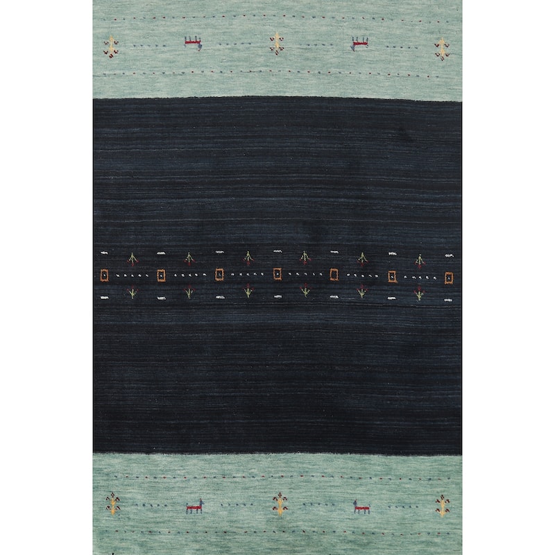 Navy Blue Gabbeh Oriental Rug Handmade Wool Carpet - 4'0" x 5'10"