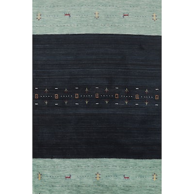 Navy Blue Gabbeh Oriental Rug Handmade Wool Carpet - 4'0" x 5'10"