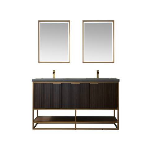 Donostia 60" Vanity in Walnut with stone countertop With Mirror