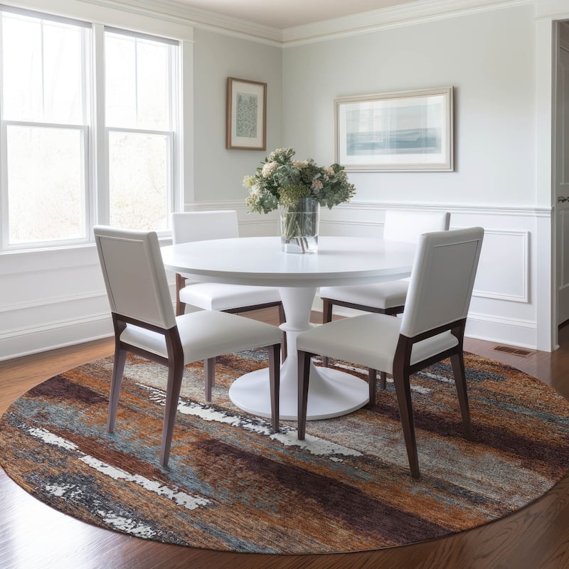 Machine Washable Indoor/ Outdoor Abstract Modern Chantille Rug