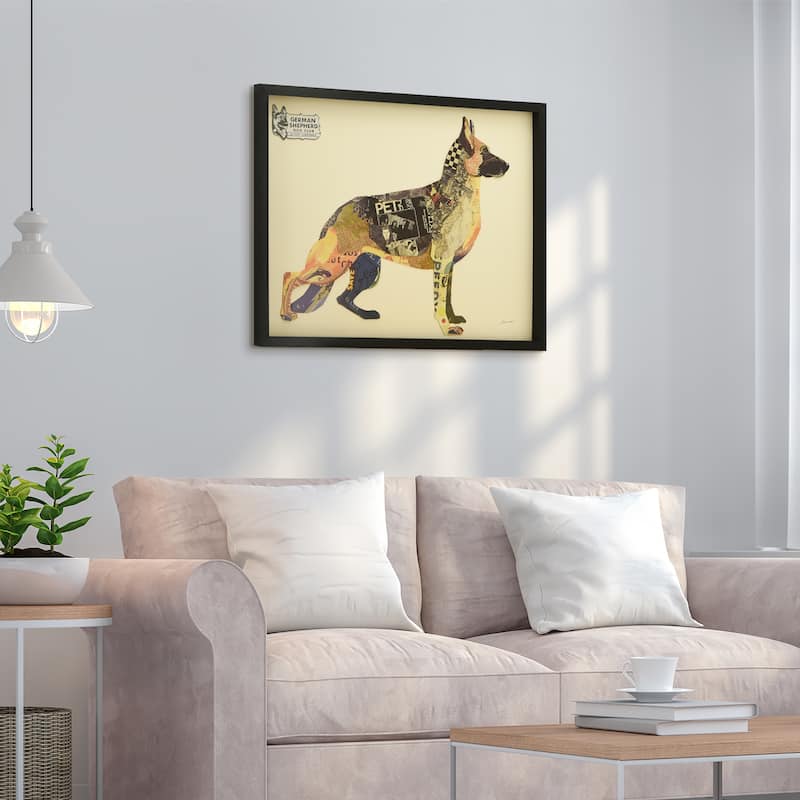 "German Shepherd" Dimensional Collage Framed Graphic Art Under Glass Wall Art