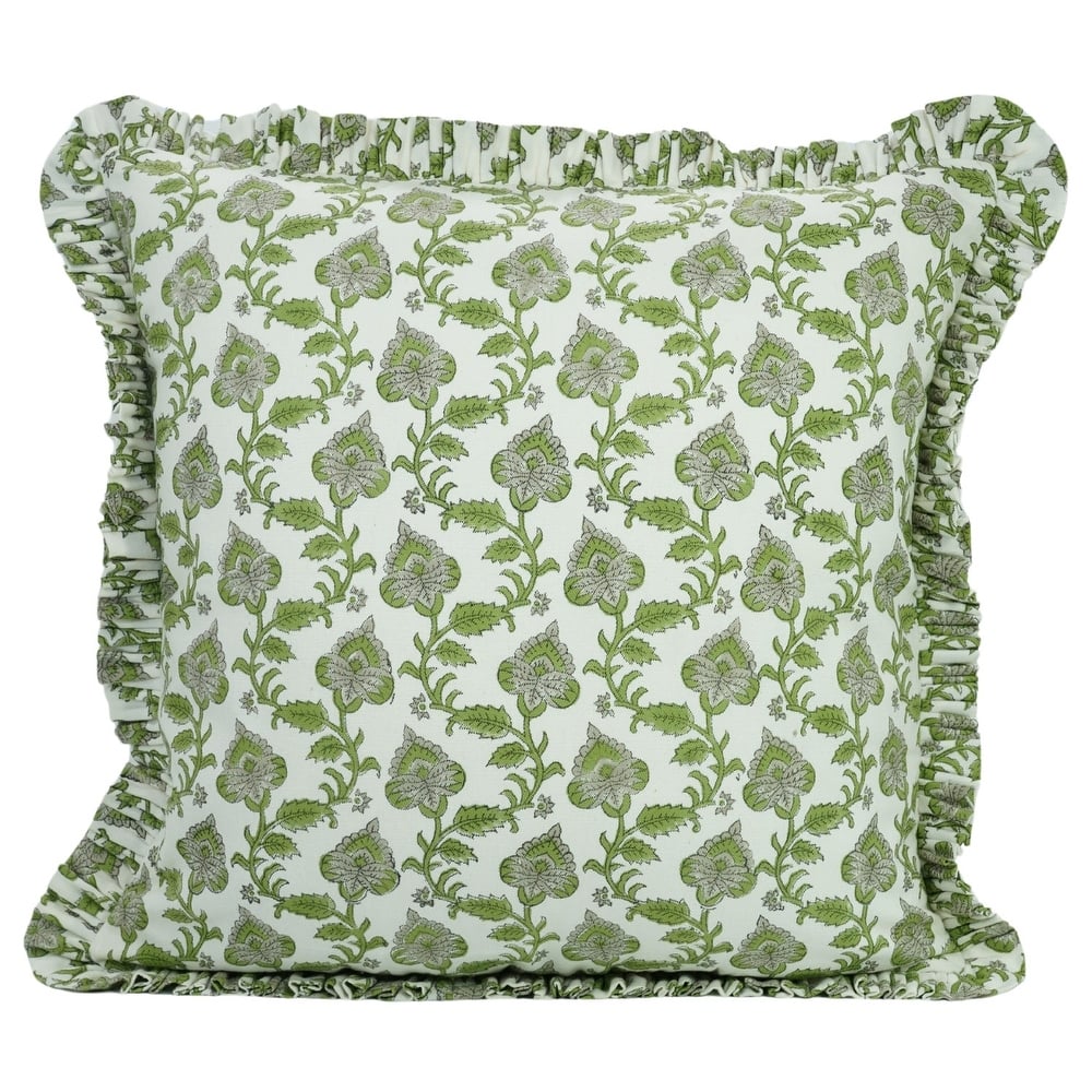Block Print Green Pillow Cover by FABDIVINE-MADHUBALA