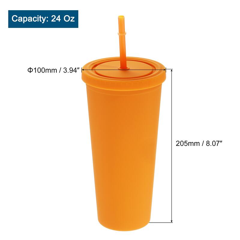 Acrylic Tumbler with Lid and Straw, 24 Oz Insulated Double Wall Cups - Orange