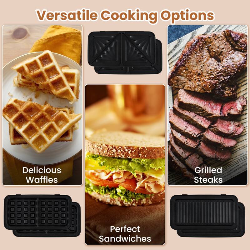 Costway 3 in 1 Waffle Iron Panini Press Grill and Sandwich Maker Set - See Details