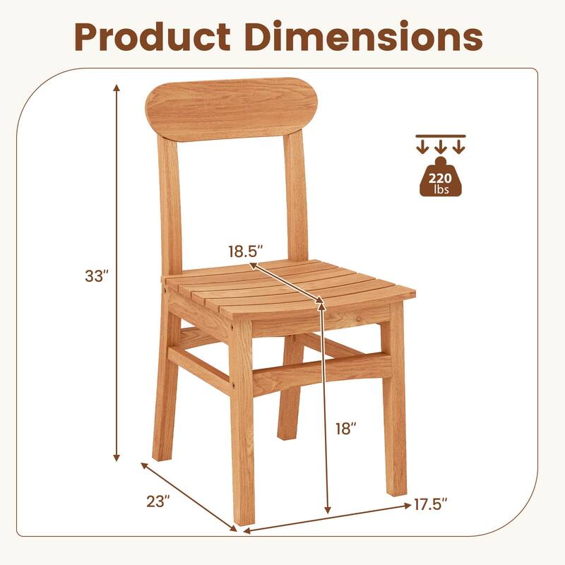 Costway 1/2 PCS Patio Teak Wood Chair Wooden Armless Dining Chair