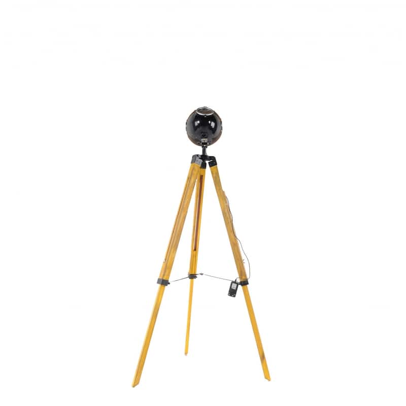 Brown Wood Tripod Floor Lamp with Cone Shade and Distressed Finish - 10" x 10" x 35" (D x W x H)