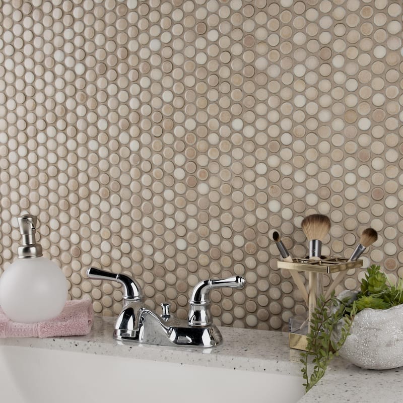 Merola Tile Hudson Penny Round Truffle 11-7/8" x 12-5/8" Porcelain Mosaic Floor and Wall Tile