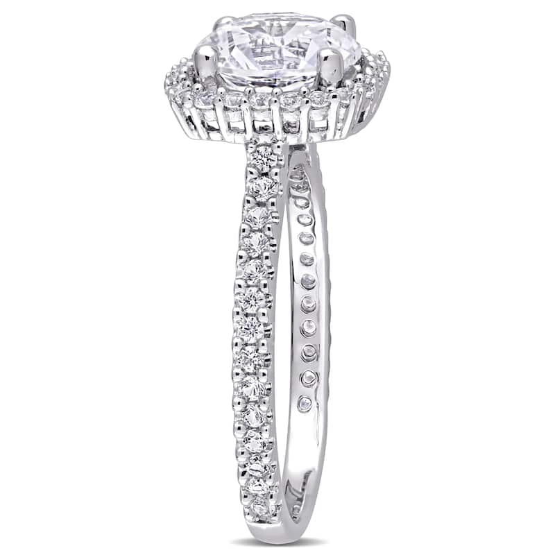 Miadora Sterling Silver 2 7/8ct TGW Created White Sapphire Halo Engagement Ring