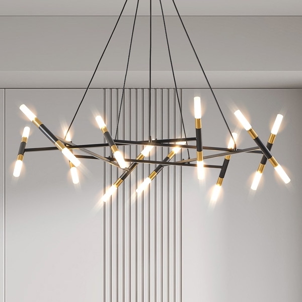 Modern Chandelier Light Fixture Branch Design with Frosted Tubes Adjustable Height Pendant Light Bulb Not Included Black