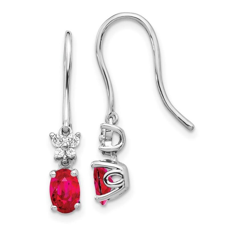 Curata 14k White Gold Diamond and Ruby Earrings - 25x4mm Wide