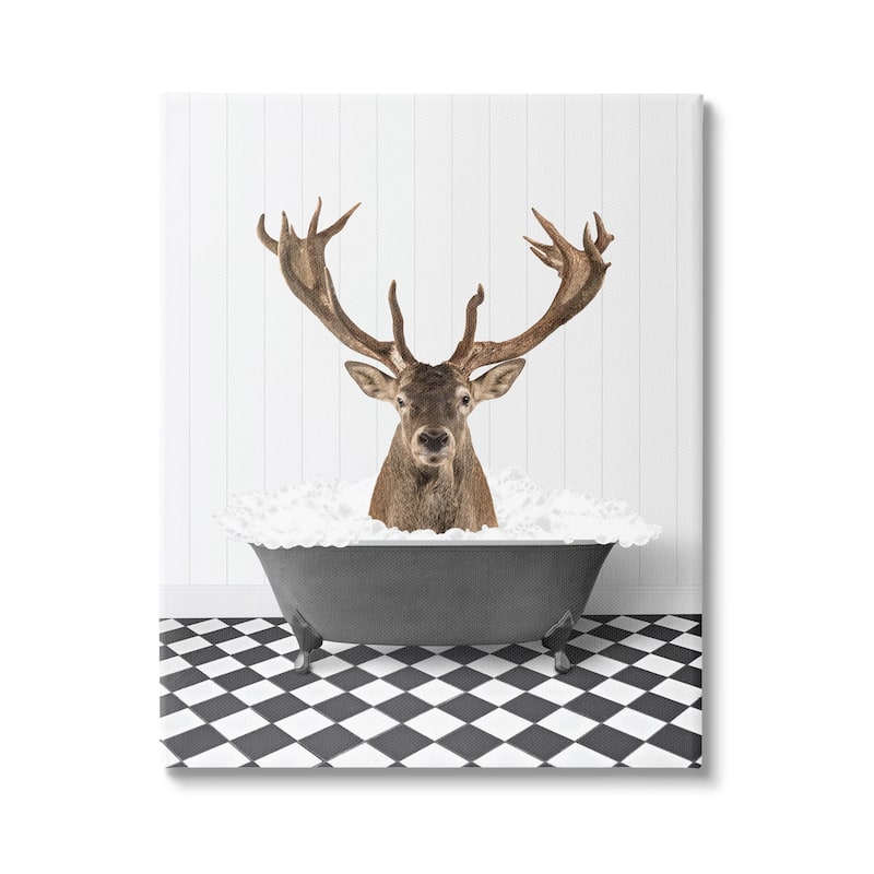 Stupell Deer in Vintage Bathroom Canvas Wall Art Design by Lettered and Lined - 16 x 20