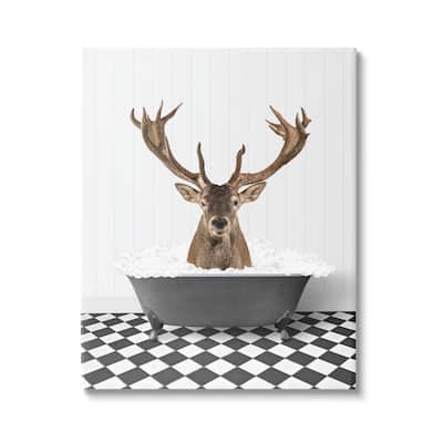 Stupell Deer in Vintage Bathroom Canvas Wall Art Design by Lettered and Lined