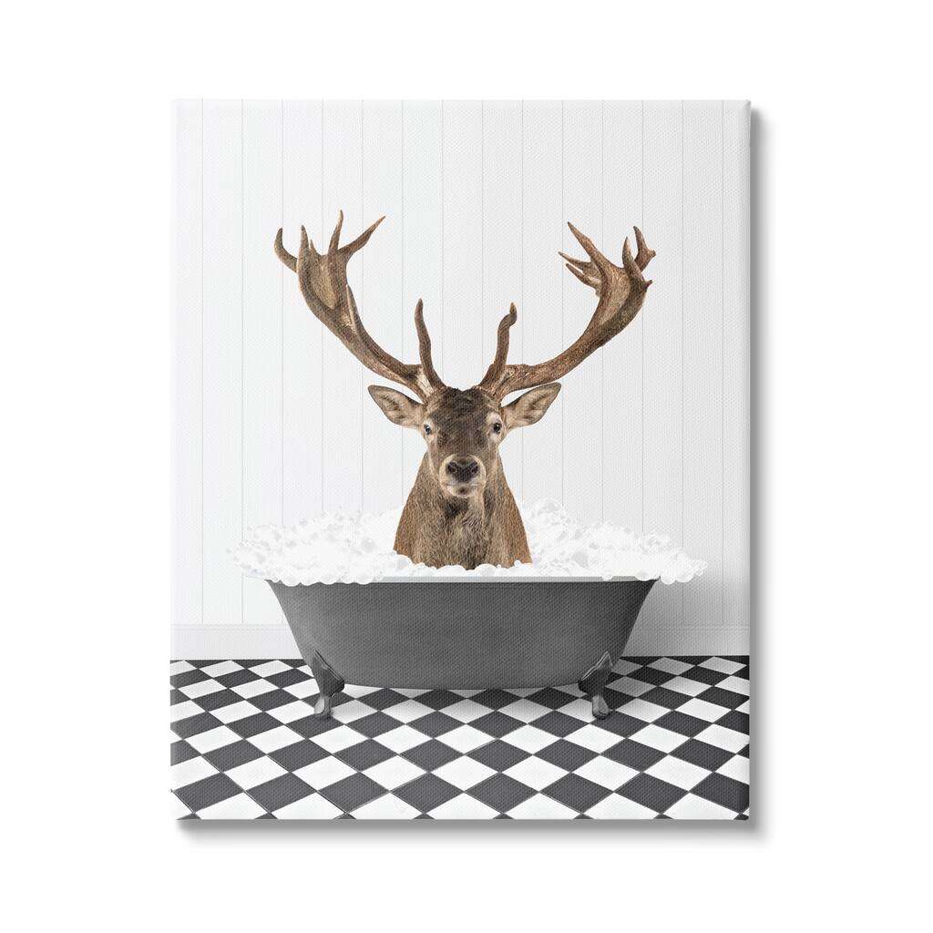 Stupell Deer in Vintage Bathroom Canvas Wall Art Design by Lettered and Lined