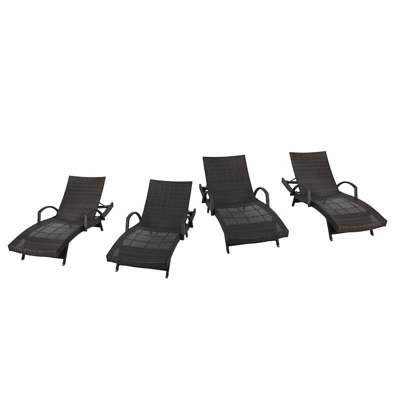 Salem Outdoor Wicker Adjustable Chaise Lounges w/ Arms (Set of 4) by Christopher Knight Home