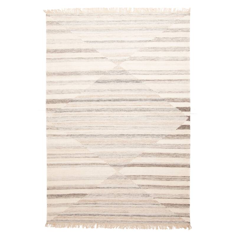 ECARPETGALLERY Flat-Weave Ankara FW Ivory Wool Kilim - 5'2 x 7'9