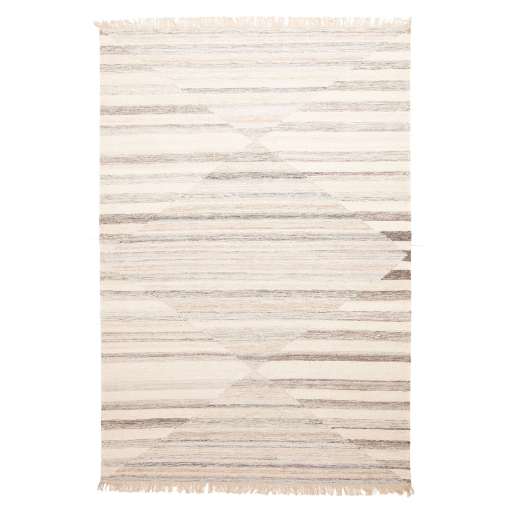 ECARPETGALLERY Flat-Weave Ankara FW Ivory Wool Kilim - 5'2 x 7'9