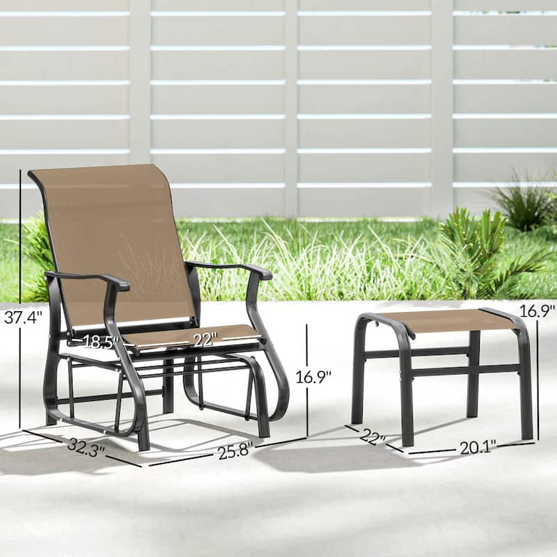 Outsunny Outdoor Glider Chair with Ottoman, 2-Piece Patio Glider Set with High Back and Wide Seat, Gliding Outdoor Lounge Se