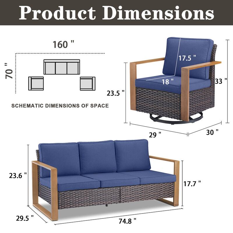 Gymojoy Outdoor Wicker Patio Furniture Sofa Set