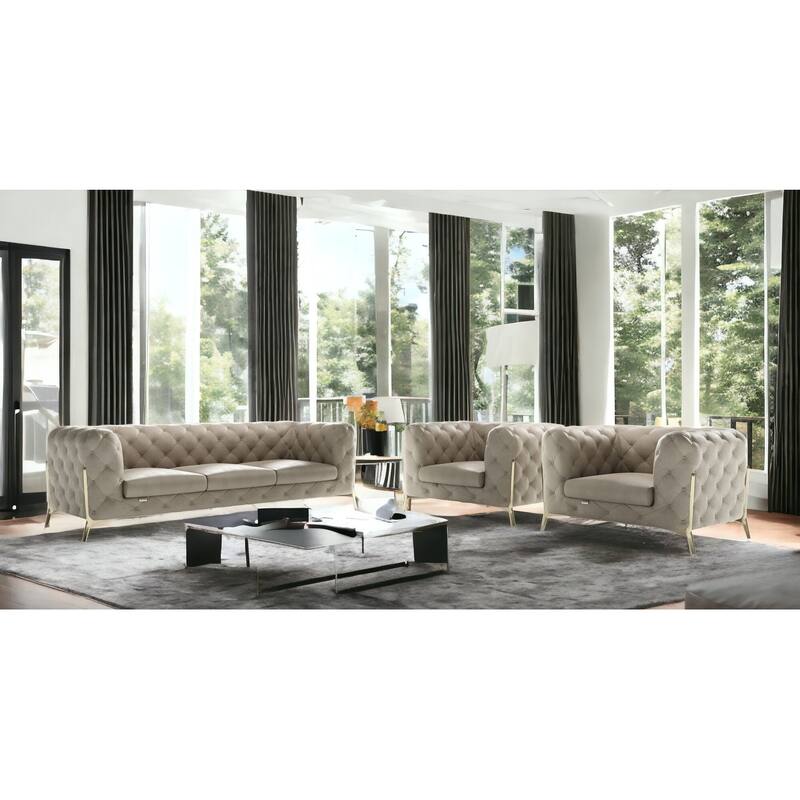 HomeRoots Three Piece Indoor Beige Italian Leather Five Person Seating Set - Beige