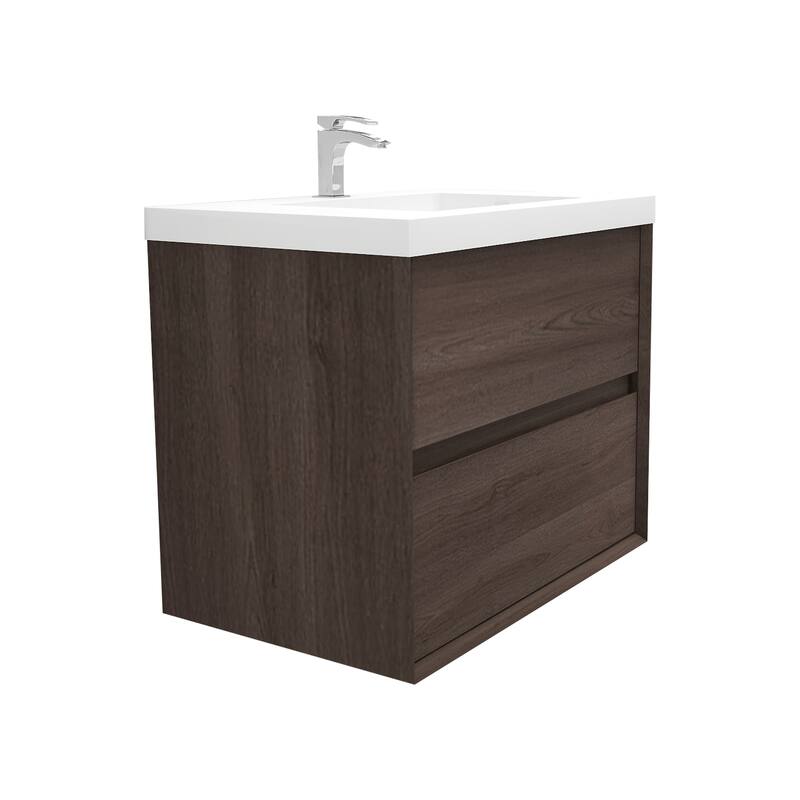 Selina 30" Wall Mounted Vanity with Single Sink - 30 - Matte - Red Oak
