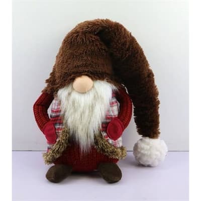 Gnome With Plaid Coat Christmas Tabletop Figurine 30" Red and Brown