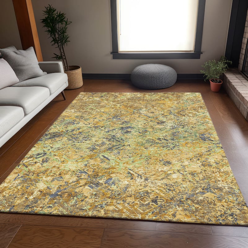 Machine Washable Indoor/ Outdoor Chantille Distressed Diamonds Rug