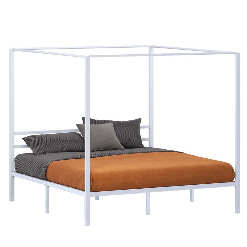 Metal Canopy Platform Bed Frame - White - King