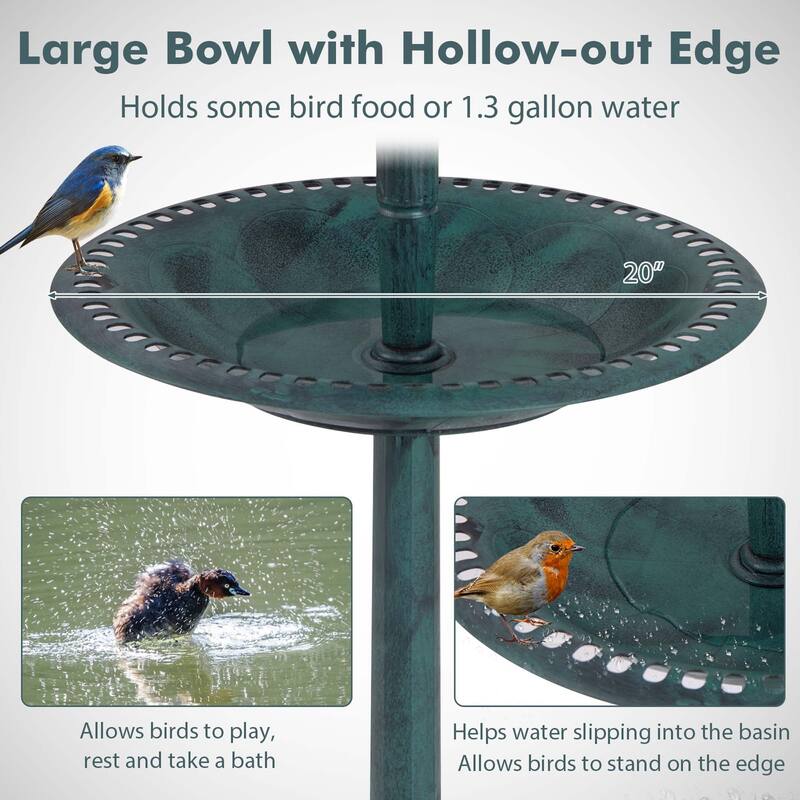 Costway 3-In-1 Pedestal Bird Bath with Solar Light with Bird Feeder & - See Details