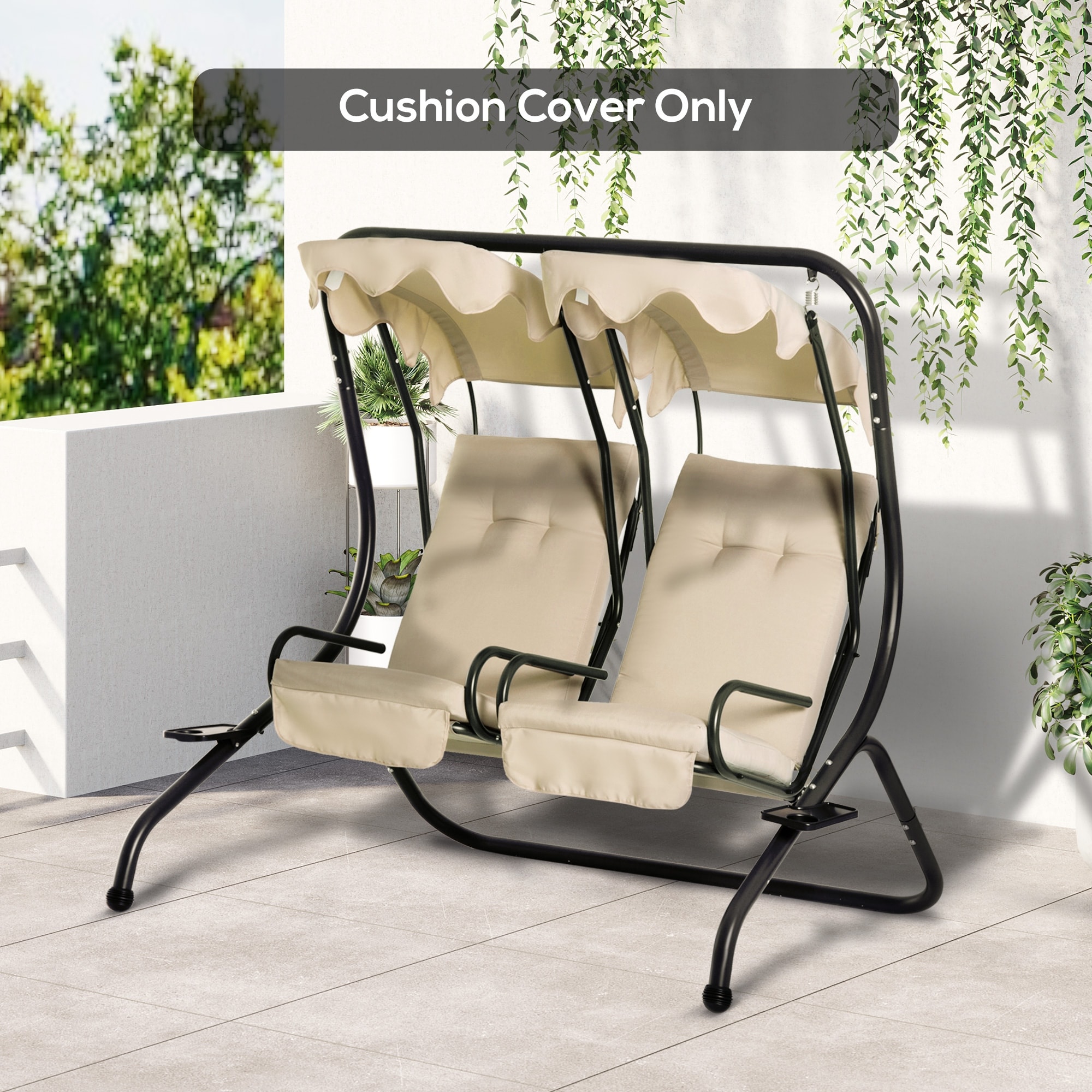Outsunny Outdoor Porch Swing Cushions with Seat Tufted Back Backrest Ties Set of 2 Replacement Cushions
