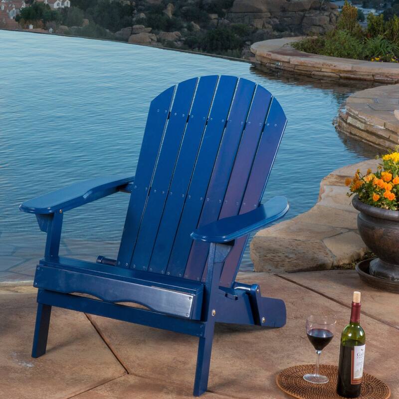 Hanlee Acacia Wood Folding Adirondack Chair by Christopher Knight Home - 29.50" W x 35.75" D x 34.25" H - Navy Blue