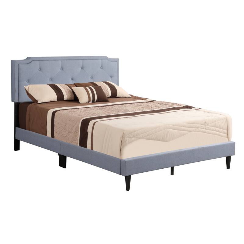 Full Size Fabric Tufted Platform Bed with Adjustable Headboard (All-in-One Box) - Blue