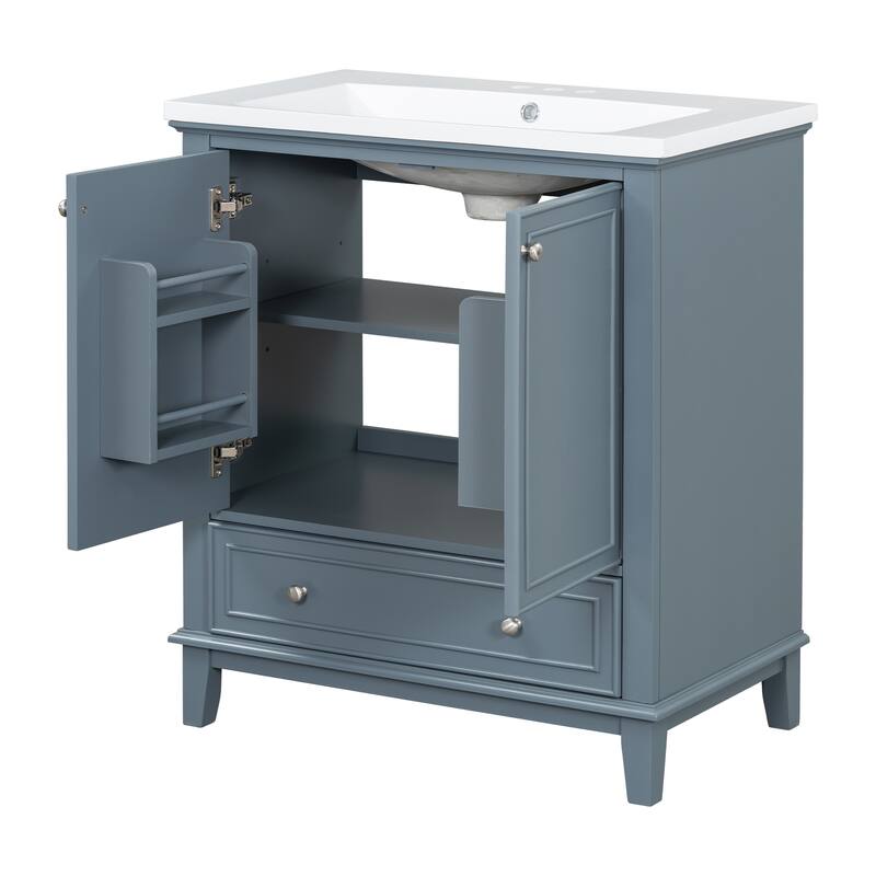 30" Bathroom Vanity with Sink Combo, Multi-functional Bathroom Cabinet with Doors and Drawer, Solid Frame and MDF Board