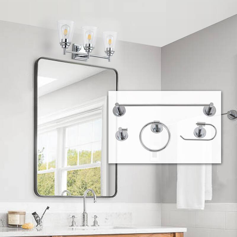 3-Light Chrome Vanity Light All-In-One Vanity Light Set