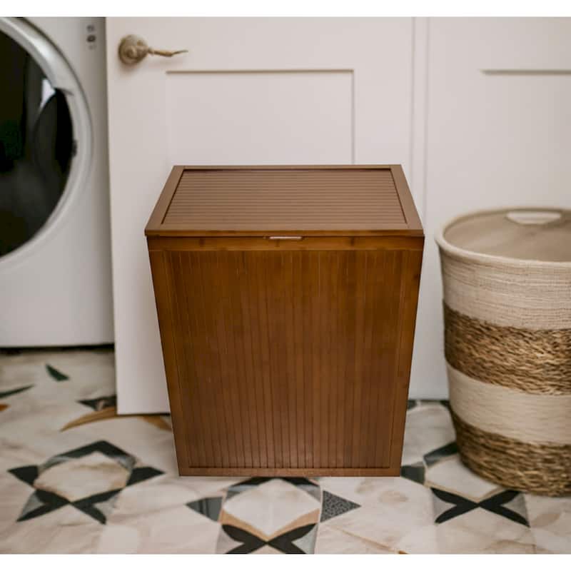 Solid Bamboo Folding Clothes Hamper w/ Removable Laundry Bag