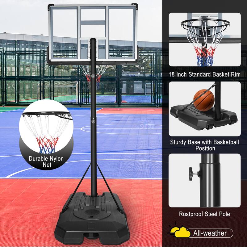 Portable Basketball Hoop Backboard System Stand Height Adjustable 6.6ft - 10ft with 44 Inch Backboard and Wheels