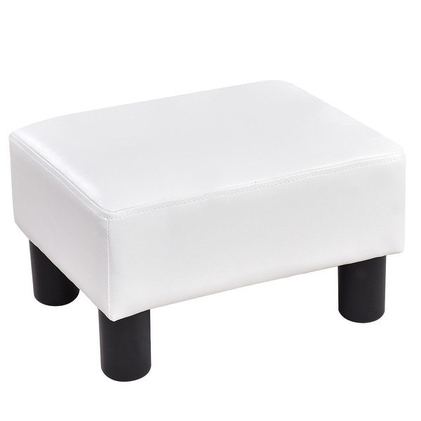Small PU Leather Rectangular Seat Ottoman Footstool-White